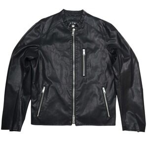 Armani Exchange Black Faux Leather Moto Cafe Racer Jacket XL Spring 2016